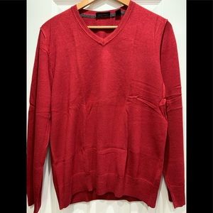 DKNY Red V-Neck Long Sleeve Sweater, Men’s Medium